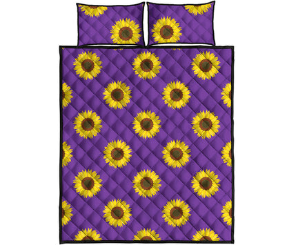 Purple Sunflower Pattern Print Quilt Bed Set