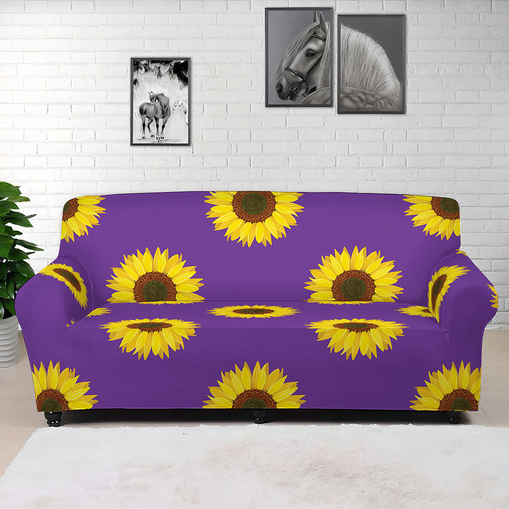 Purple Sunflower Pattern Print Sofa Cover
