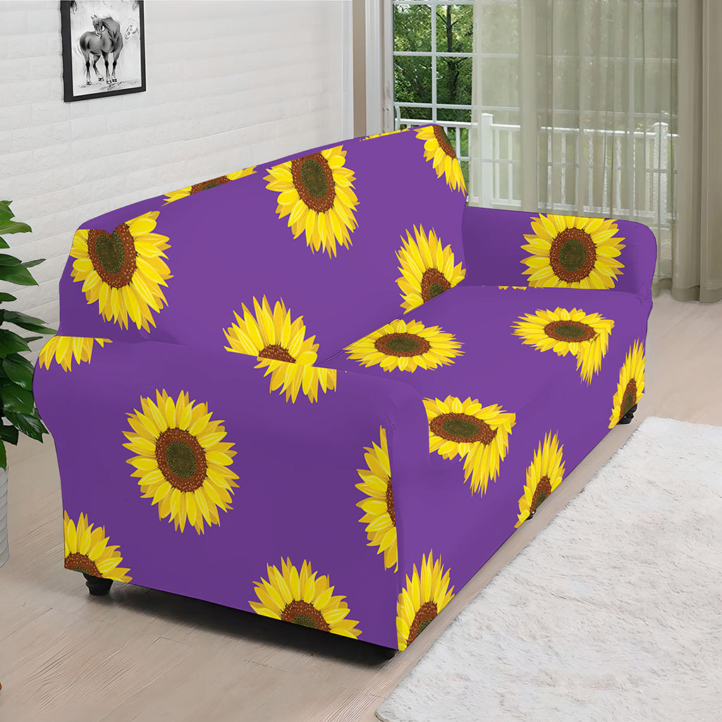 Purple Sunflower Pattern Print Sofa Cover