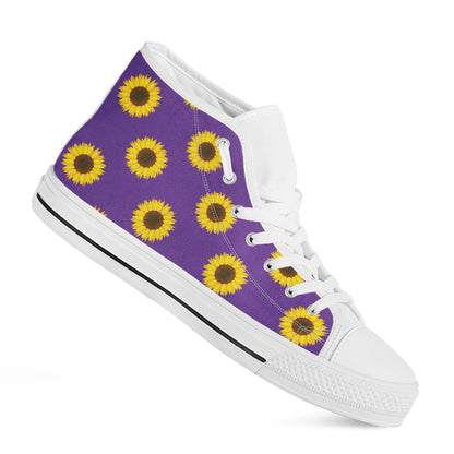 Purple Sunflower Pattern Print White High Top Shoes