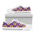 Purple Sunflower Pattern Print White Low Top Shoes