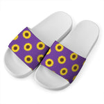 Purple Sunflower Pattern Print White Slide Sandals