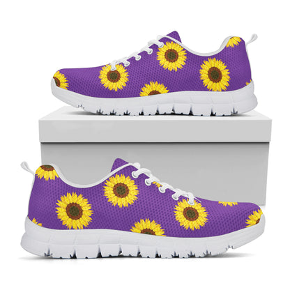 Purple Sunflower Pattern Print White Sneakers