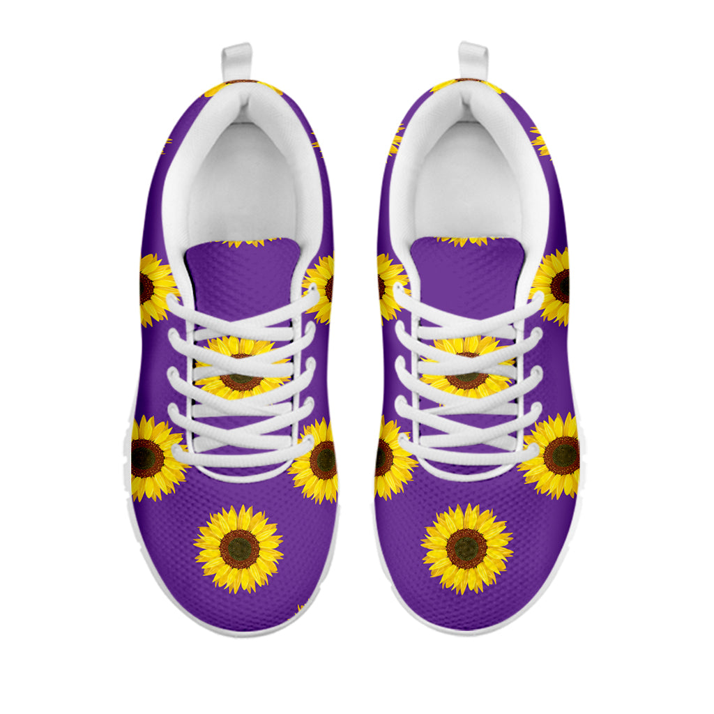 Purple Sunflower Pattern Print White Sneakers