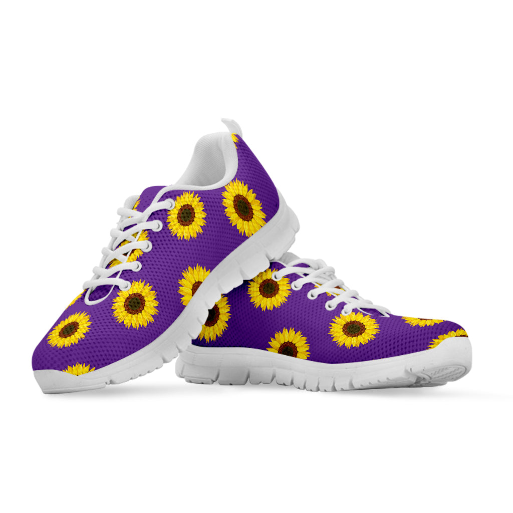 Purple Sunflower Pattern Print White Sneakers