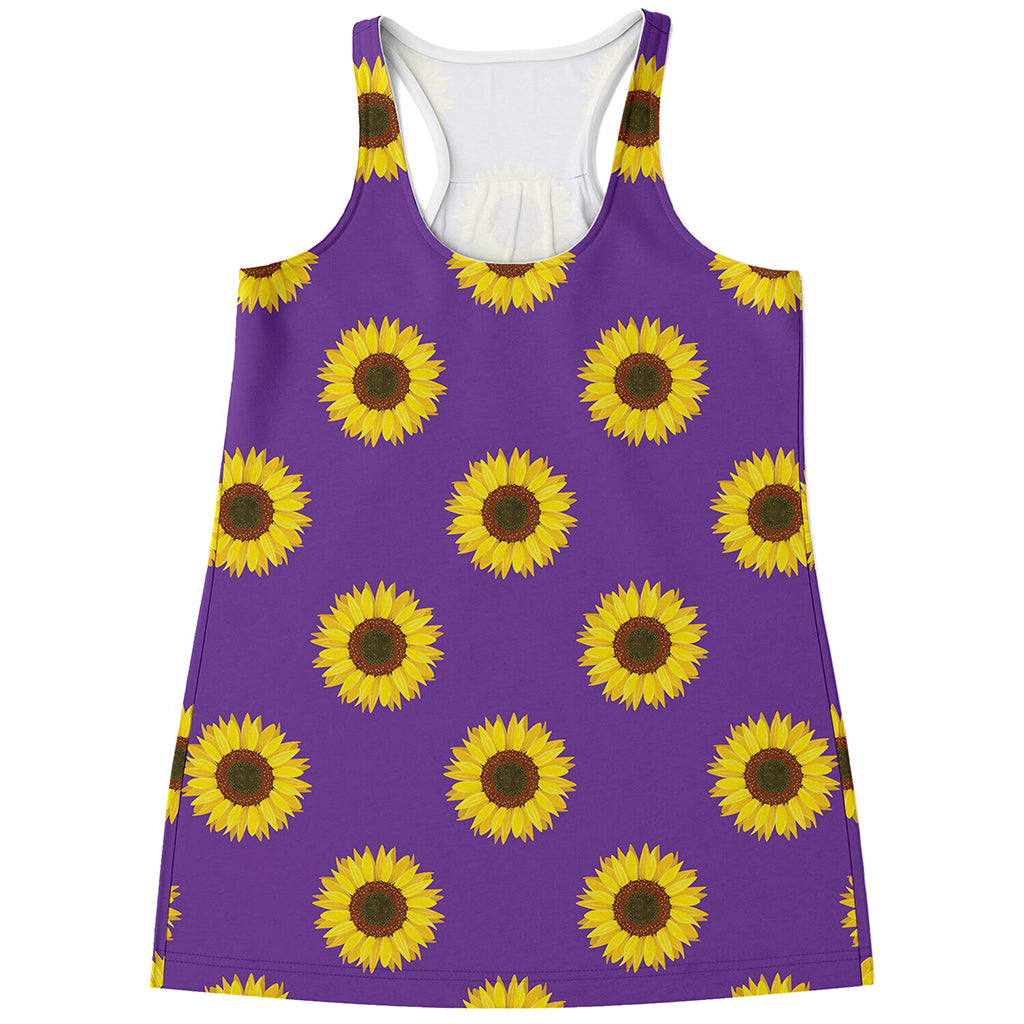Purple Sunflower Pattern Print Women's Racerback Tank Top