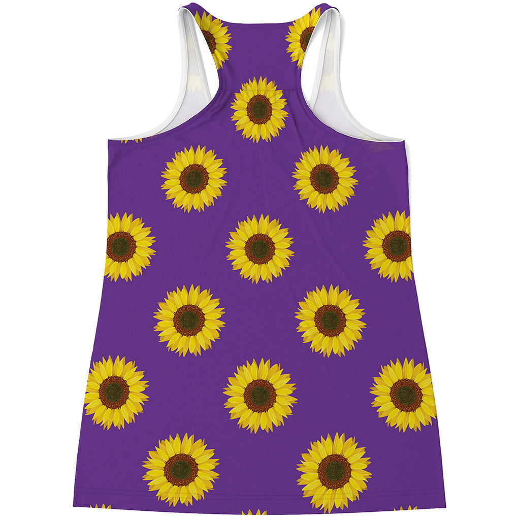 Purple Sunflower Pattern Print Women's Racerback Tank Top