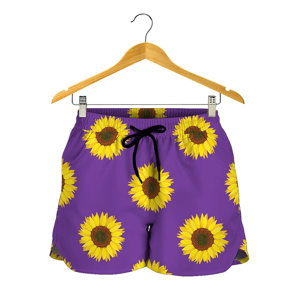 Purple Sunflower Pattern Print Women's Shorts