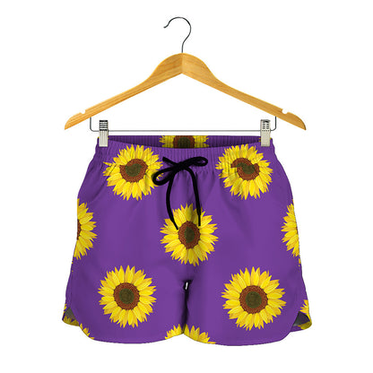 Purple Sunflower Pattern Print Women's Shorts