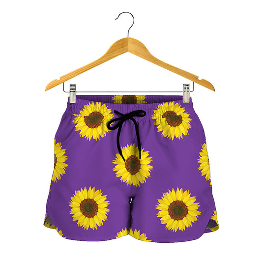 Purple Sunflower Pattern Print Women's Shorts