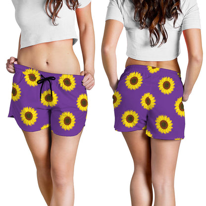 Purple Sunflower Pattern Print Women's Shorts
