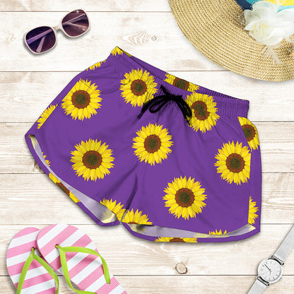 Purple Sunflower Pattern Print Women's Shorts