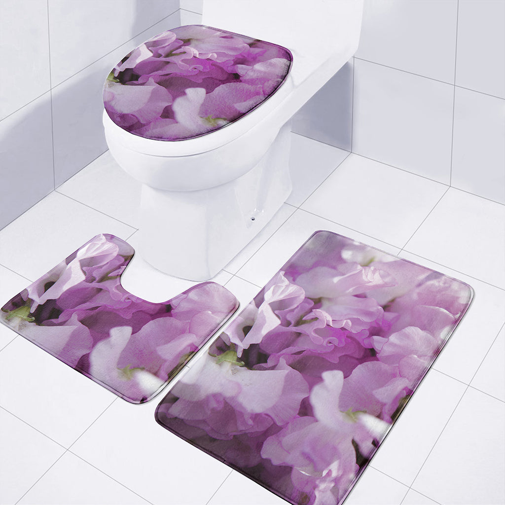 Purple Sweet Pea Print 3 Piece Bath Mat Set