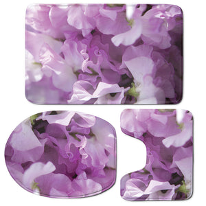 Purple Sweet Pea Print 3 Piece Bath Mat Set