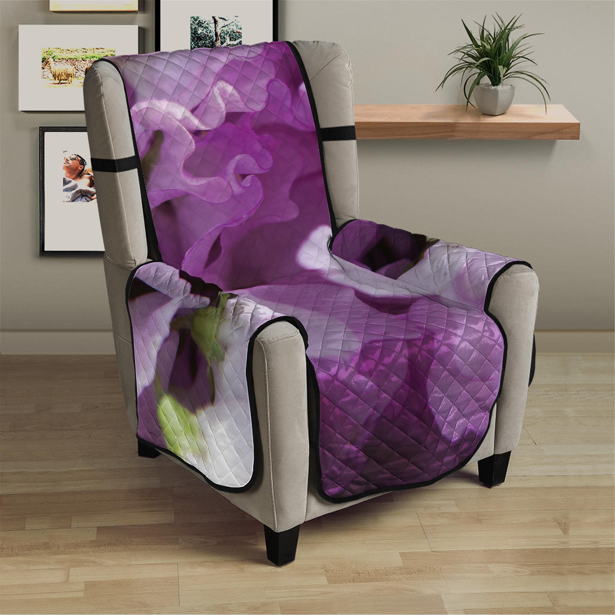 Purple Sweet Pea Print Armchair Protector