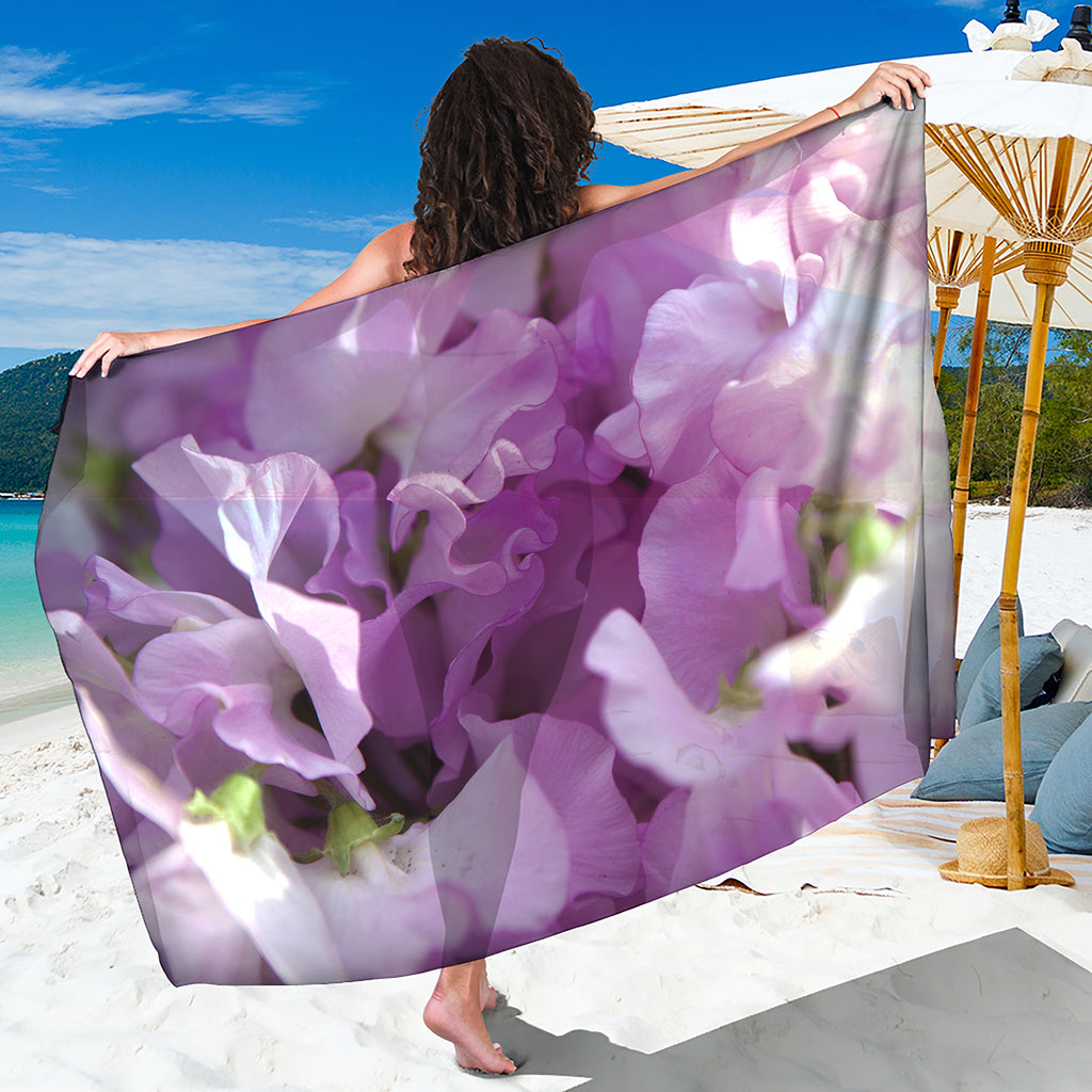 Purple Sweet Pea Print Beach Sarong Wrap