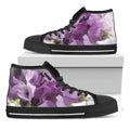Purple Sweet Pea Print Black High Top Sneakers