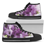 Purple Sweet Pea Print Black High Top Shoes