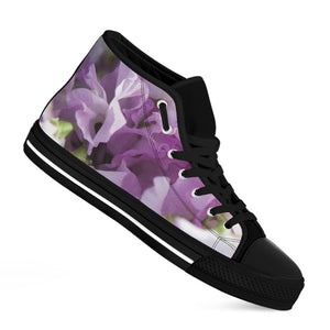 Purple Sweet Pea Print Black High Top Shoes