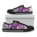 Purple Sweet Pea Print Black Low Top Sneakers
