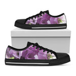 Purple Sweet Pea Print Black Low Top Shoes