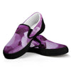 Purple Sweet Pea Print Black Slip On Shoes