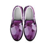 Purple Sweet Pea Print Black Slip On Shoes