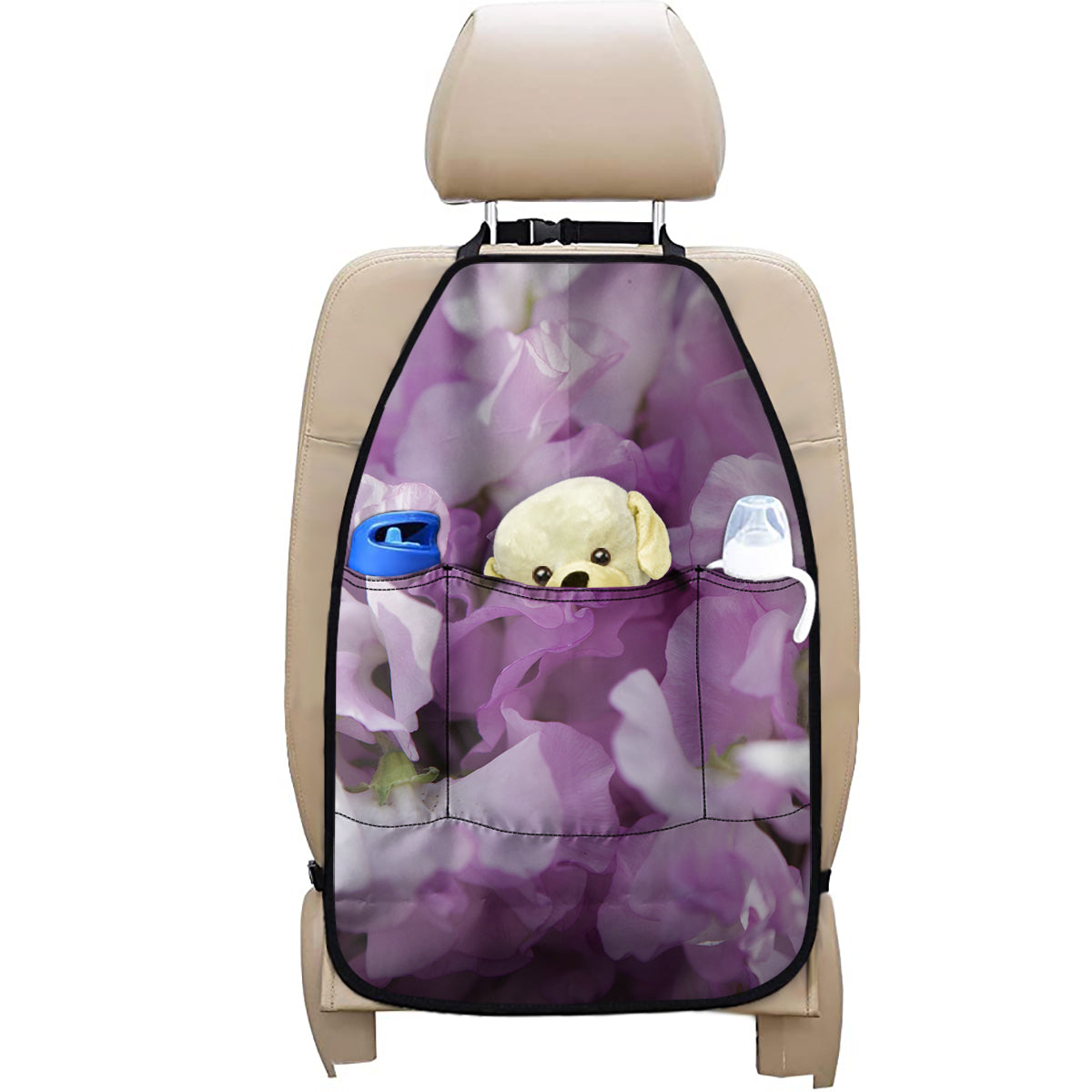 Purple Sweet Pea Print Car Seat Organizers