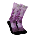 Purple Sweet Pea Print Crew Socks