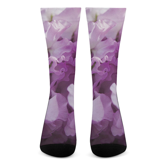 Purple Sweet Pea Print Crew Socks