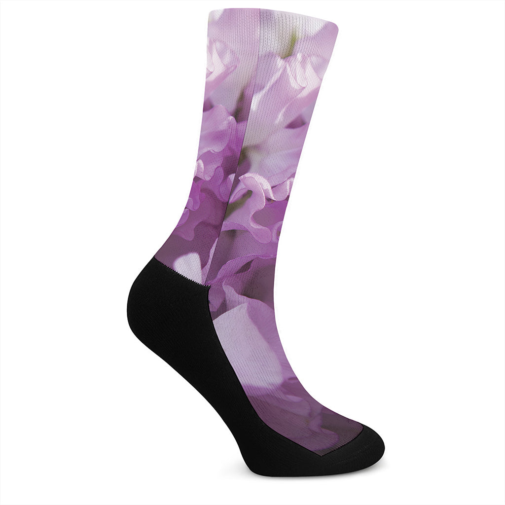 Purple Sweet Pea Print Crew Socks