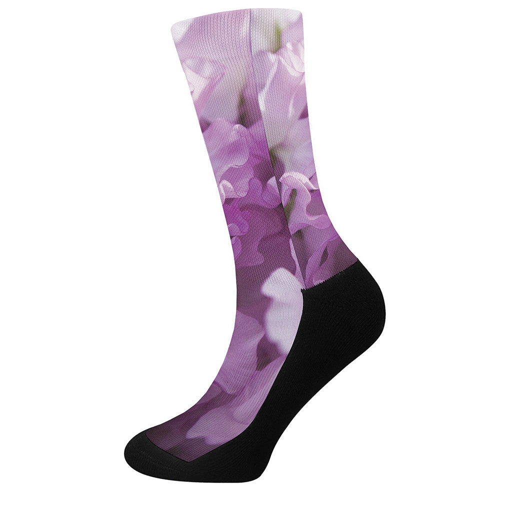 Purple Sweet Pea Print Crew Socks