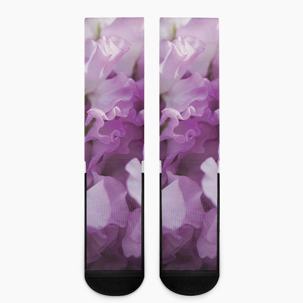 Purple Sweet Pea Print Crew Socks
