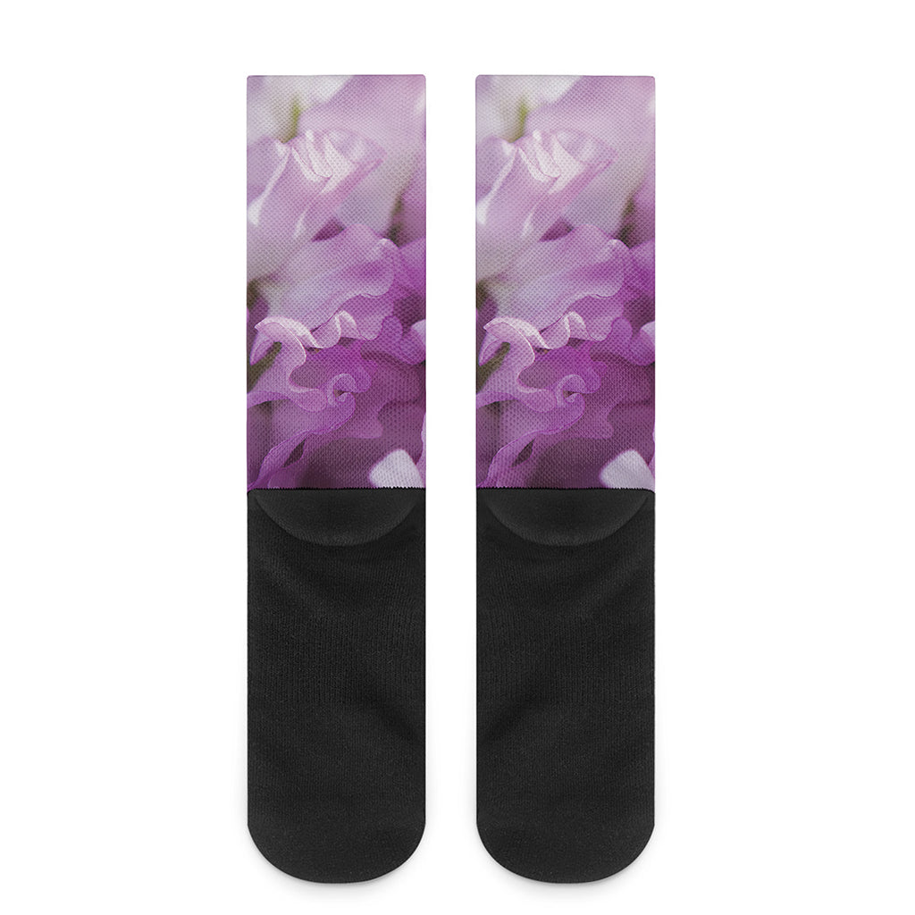 Purple Sweet Pea Print Crew Socks