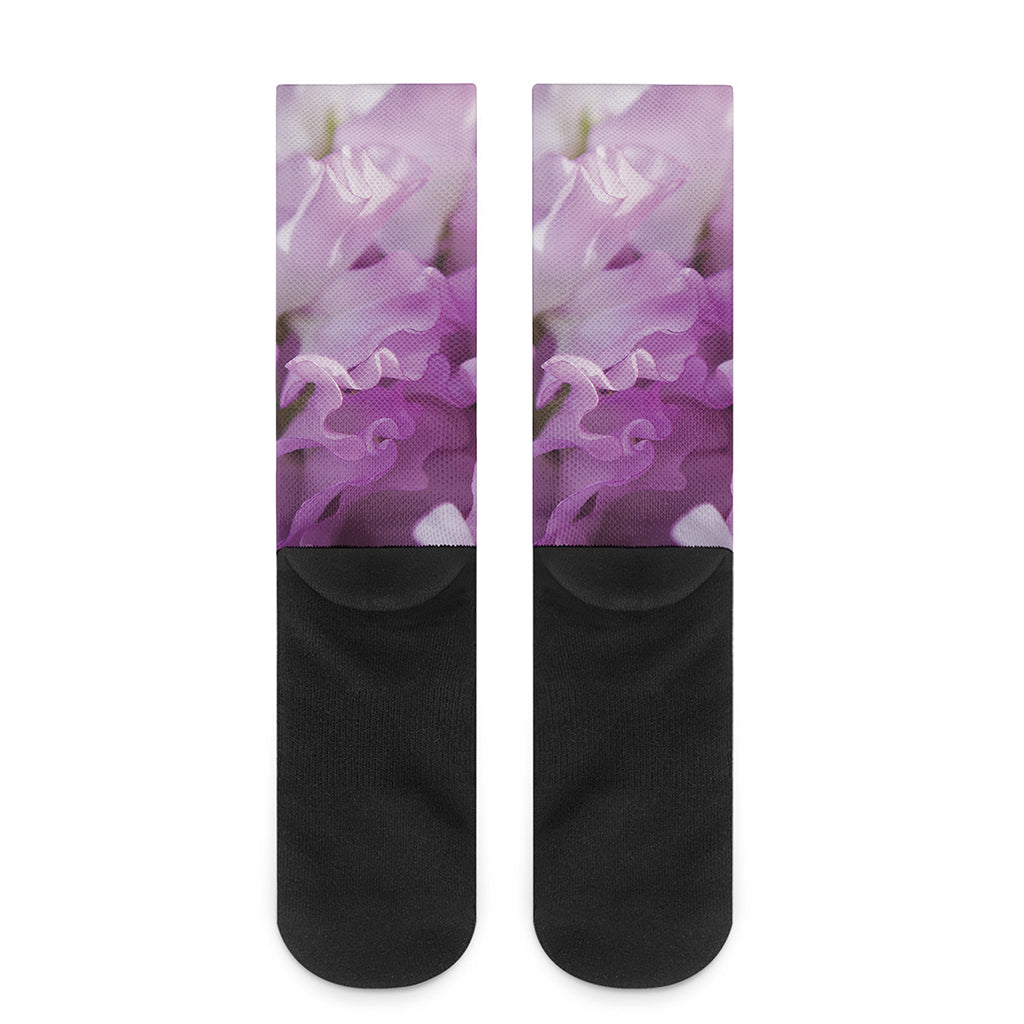 Purple Sweet Pea Print Crew Socks
