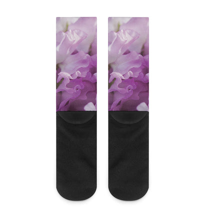 Purple Sweet Pea Print Crew Socks