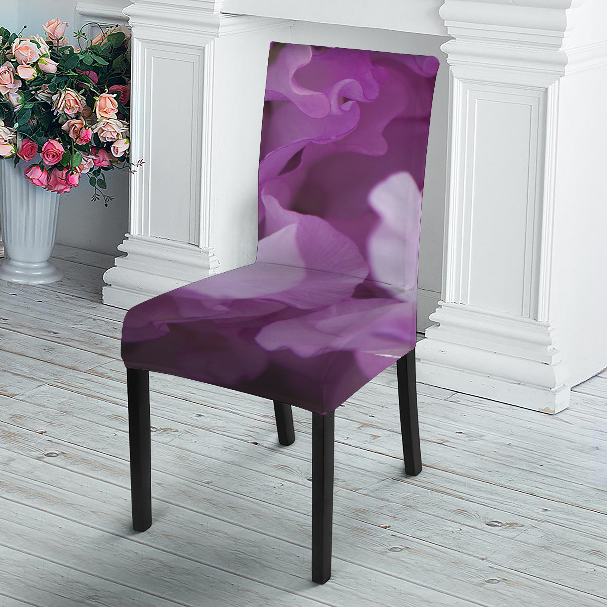 Purple Sweet Pea Print Dining Chair Slipcover