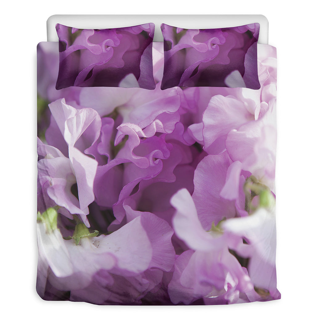 Purple Sweet Pea Print Duvet Cover Bedding Set