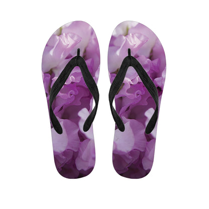 Purple Sweet Pea Print Flip Flops