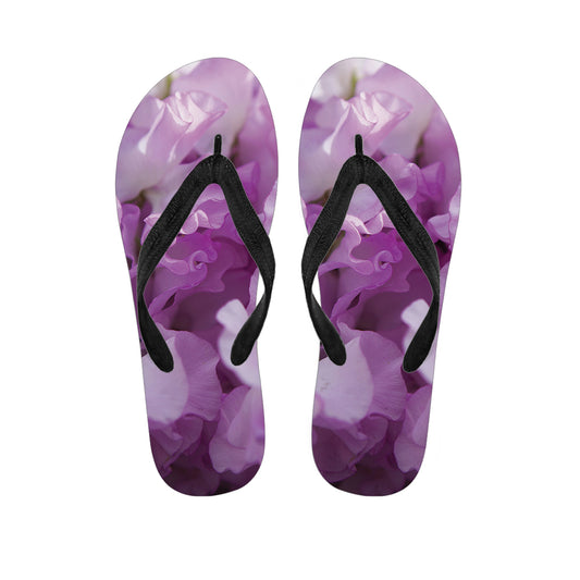 Purple Sweet Pea Print Flip Flops
