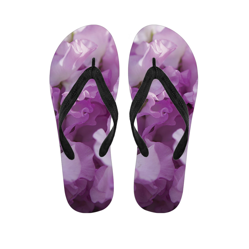 Purple Sweet Pea Print Flip Flops