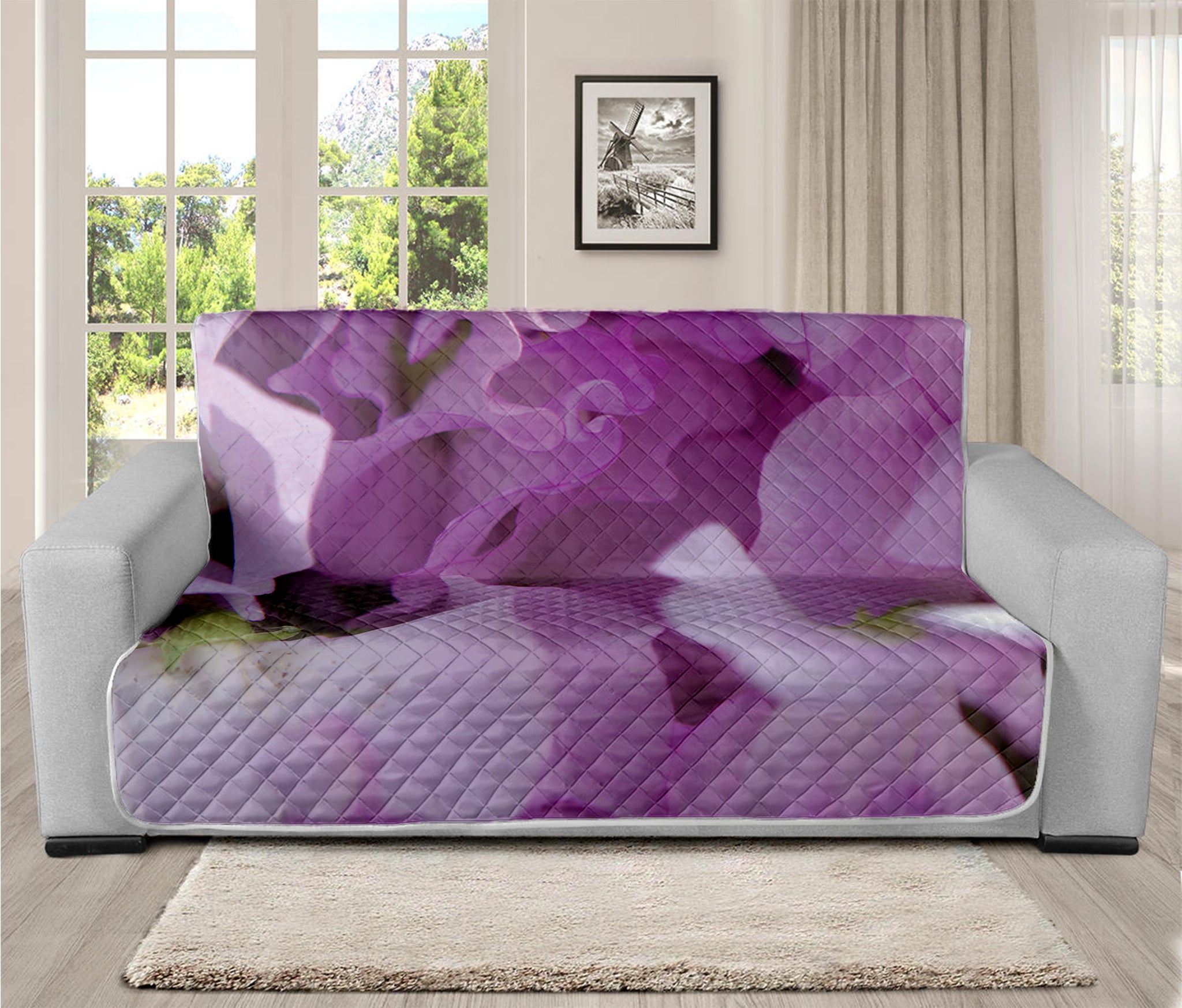 Purple Sweet Pea Print Futon Protector