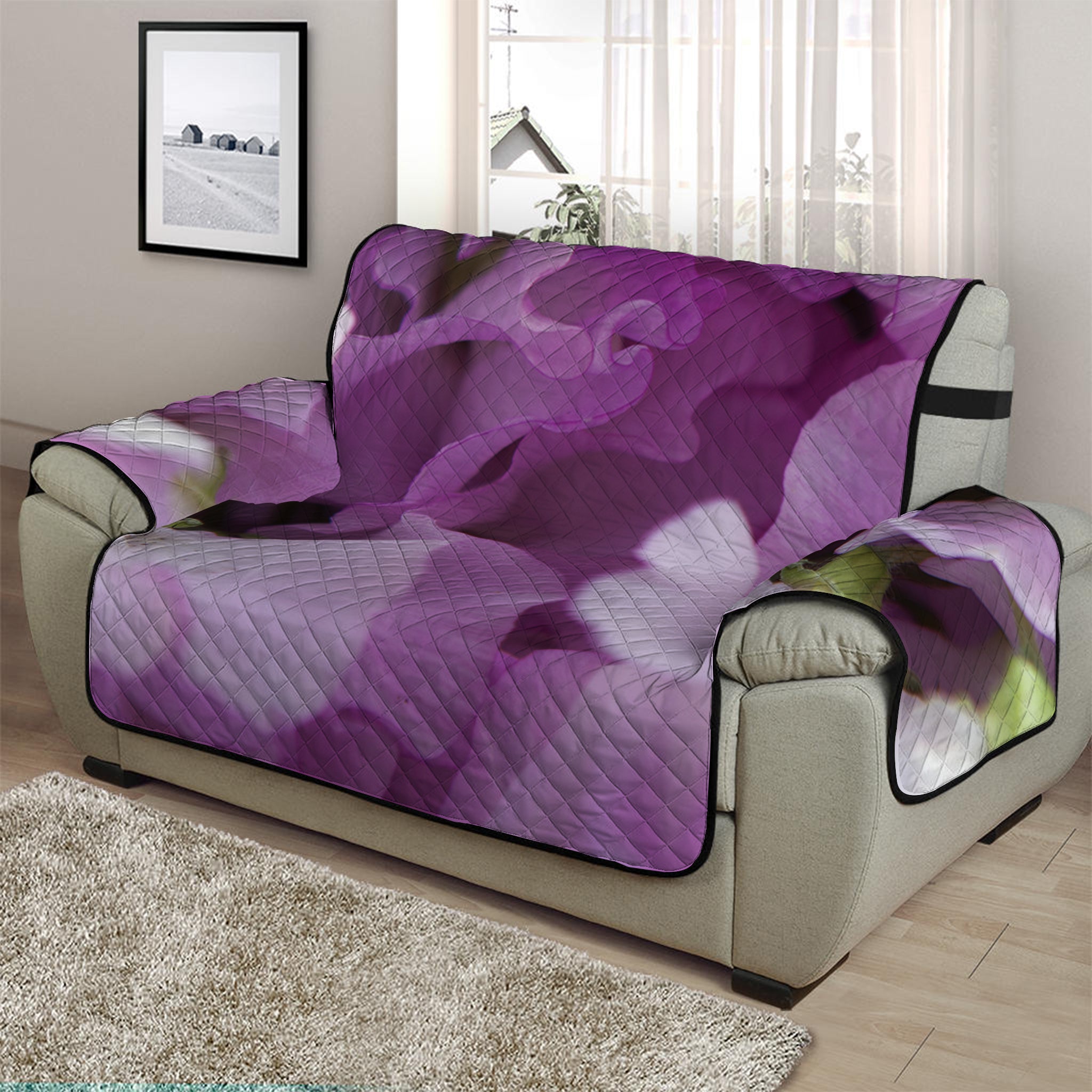 Purple Sweet Pea Print Half Sofa Protector