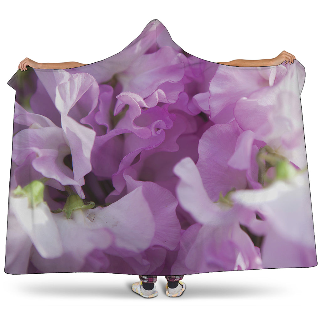 Purple Sweet Pea Print Hooded Blanket