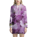 Purple Sweet Pea Print Pullover Hoodie Dress