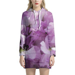 Purple Sweet Pea Print Hoodie Dress