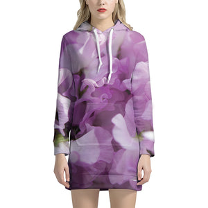 Purple Sweet Pea Print Hoodie Dress