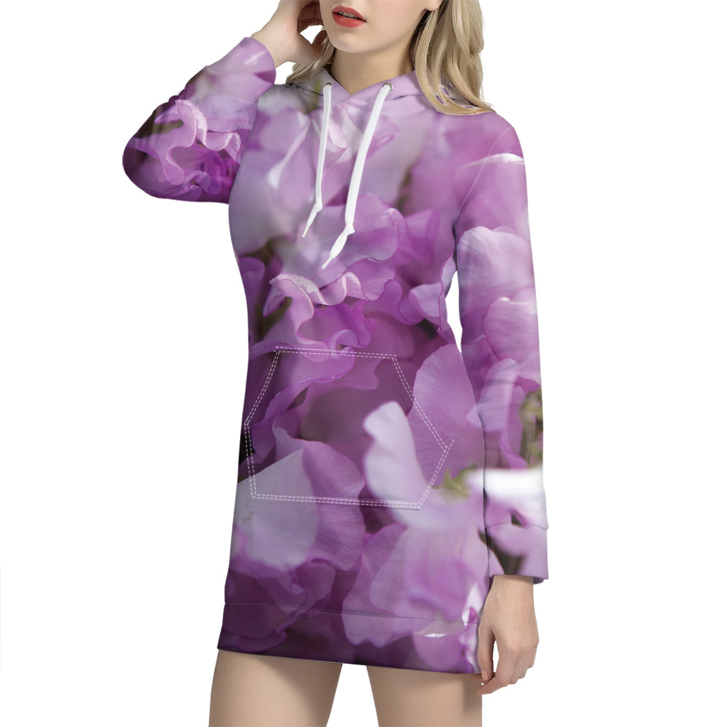 Purple Sweet Pea Print Hoodie Dress