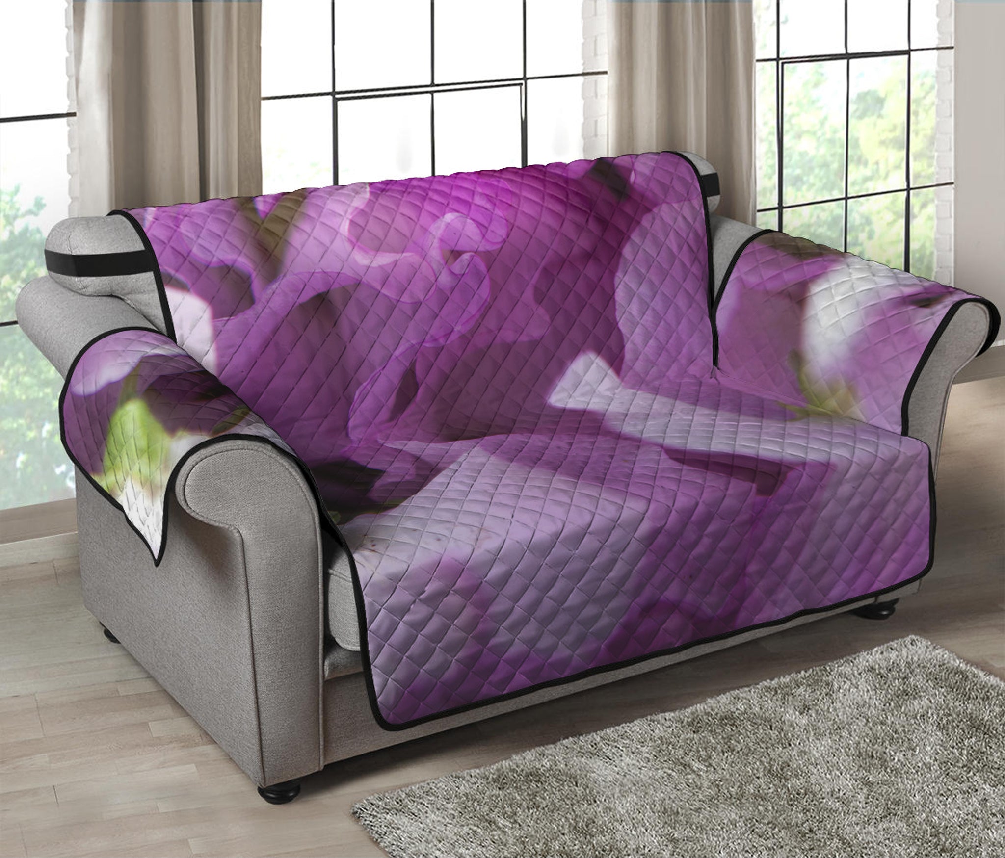 Purple Sweet Pea Print Loveseat Protector