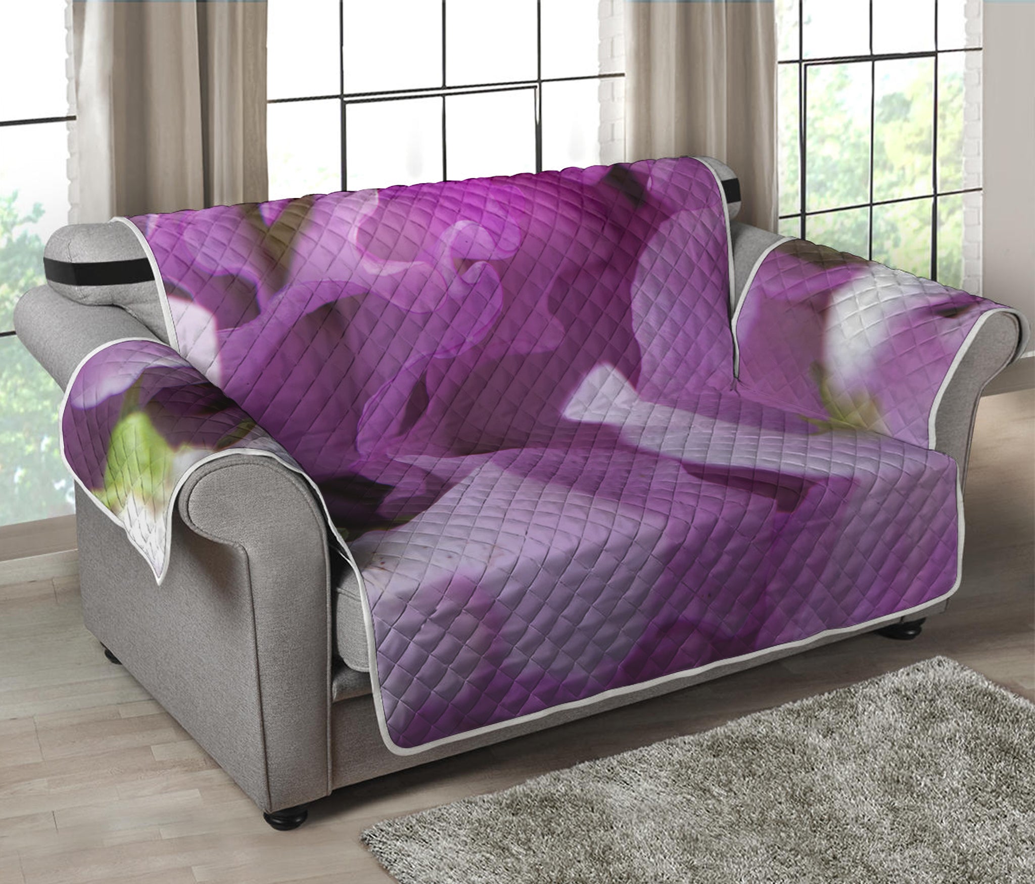 Purple Sweet Pea Print Loveseat Protector